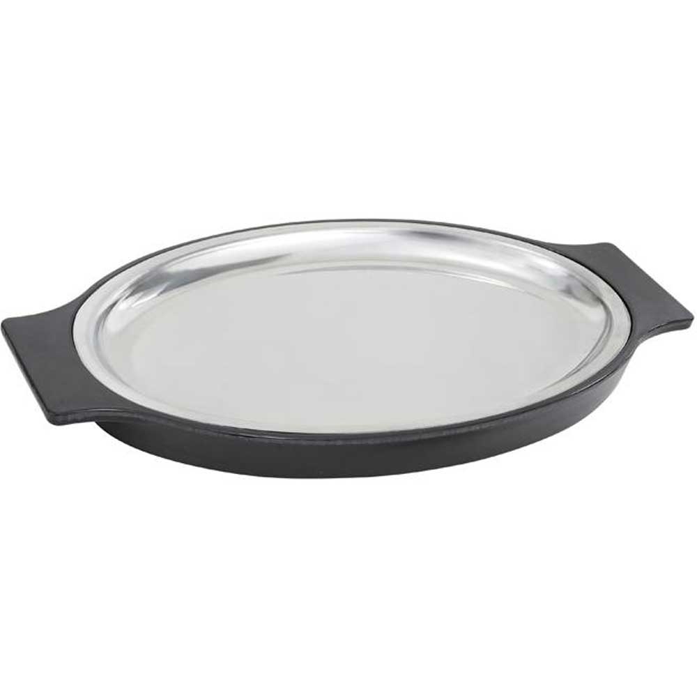 Winco Stainless Steel Oval Sizzle Platter with Bakelite Underliner Set, 11 inch -- 12 set per case.