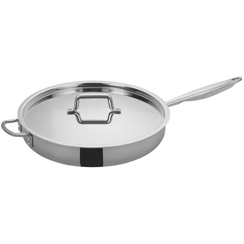Winco Tri Gen Triply Stainless Steel Helper Handle Saute Pan with Cover, 7 Quart -- 2 per case.