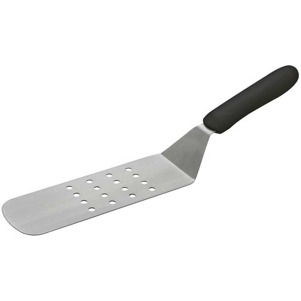 Winco Perforated Flexible Offset Turner with Black Polypropylene Handle, 8 1/4 x 2 7/8 inch Blade -- 12 per case.