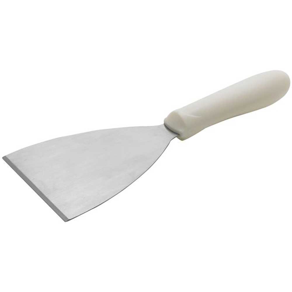 Winco Stainless Steel Satin Finish Scraper With White Polypropylene Handle, 4 7/8 X 4 Inch Blade