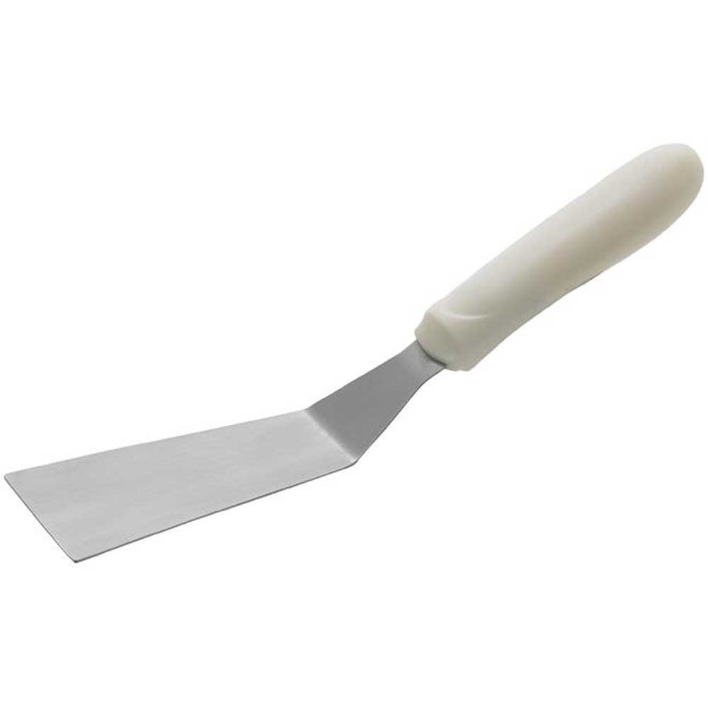 Winco Offset Grill Spatula with White Polypropylene Handle, 4 1/4 x 2 3/16 inch Blade -- 12 per case.