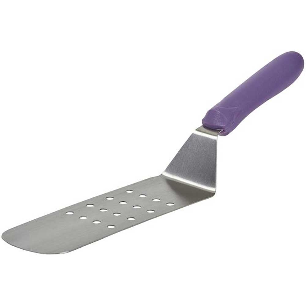 Winco Perforated Flexible Offset Turner with Purple Polypropylene Handle, 8 1/4 x 2 7/8 inch Blade -- 12 per case.