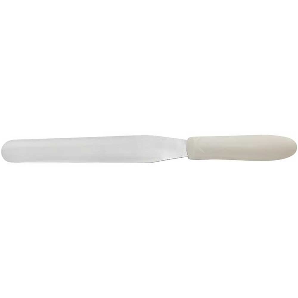 Winco Stainless Steel Bakery Spatula with White Polypropylene Handle, 7 15/16 x 1 1/4 inch Blade -- 12 per case.