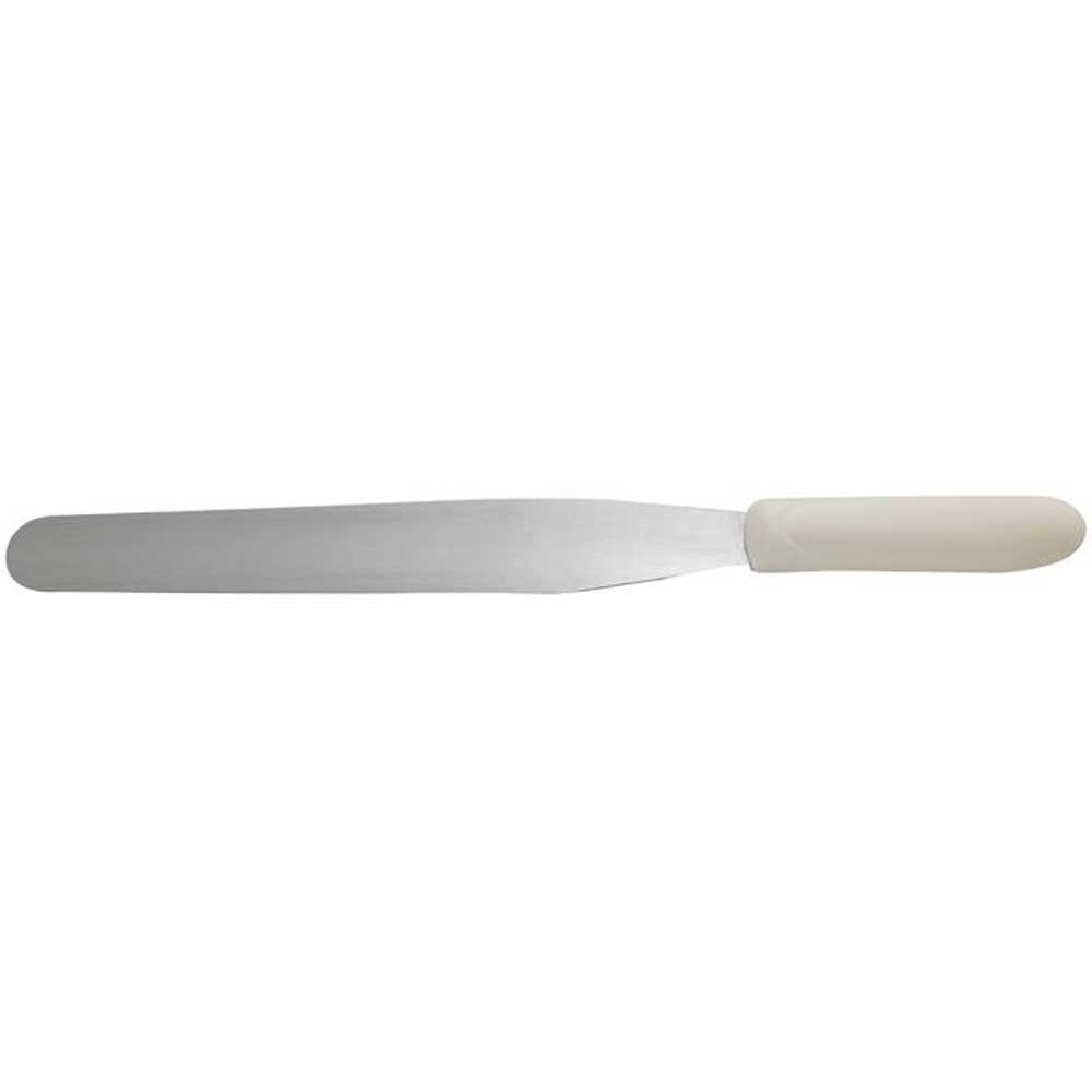 Winco Stainless Steel Bakery Spatula with White Polypropylene Handle, 10 x 1 3/8 inch Blade -- 12 per case.