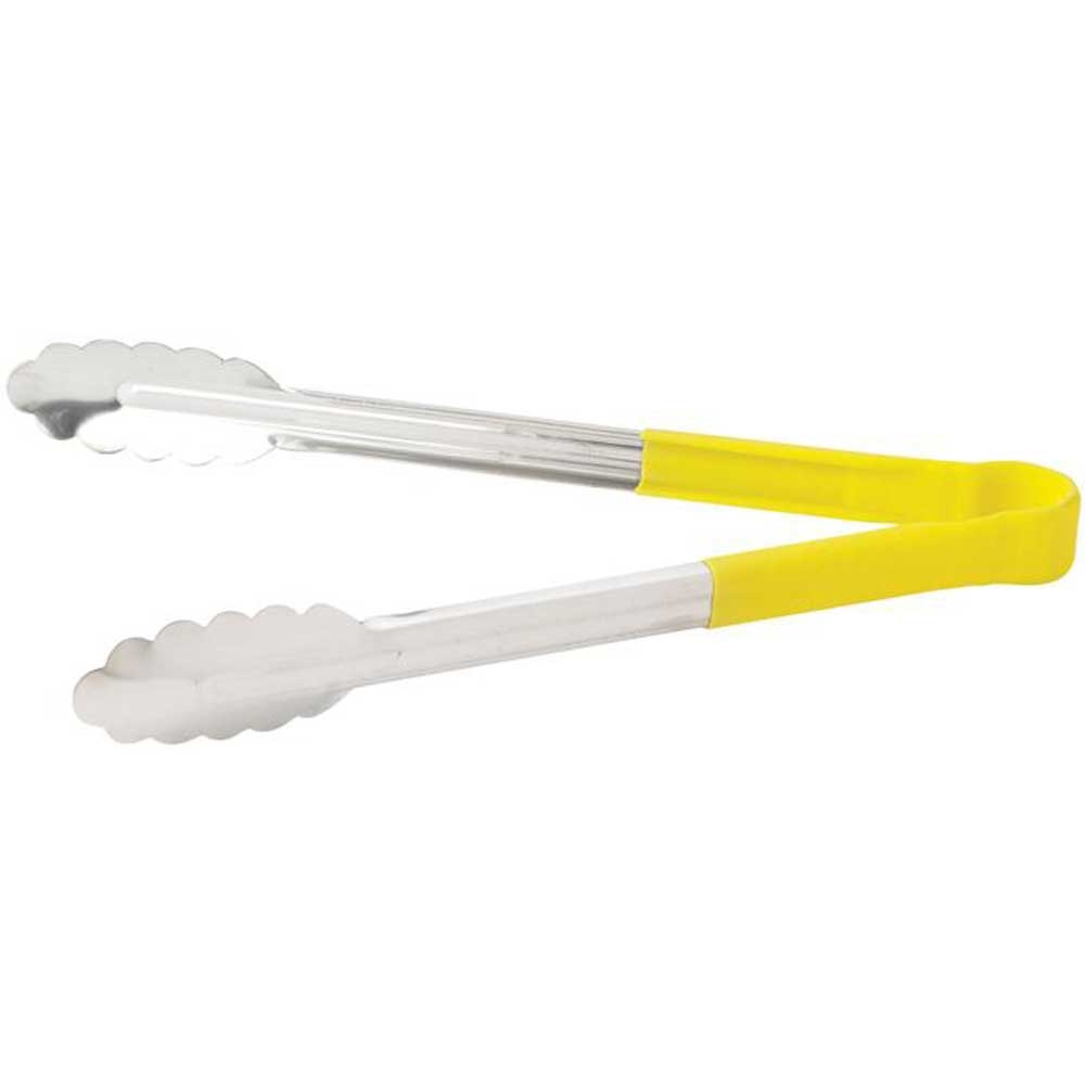 Winco Stainless Steel Heat Resistant Utility Tong with Yellow Polypropylene Handle, 9 inch -- 6 per case.