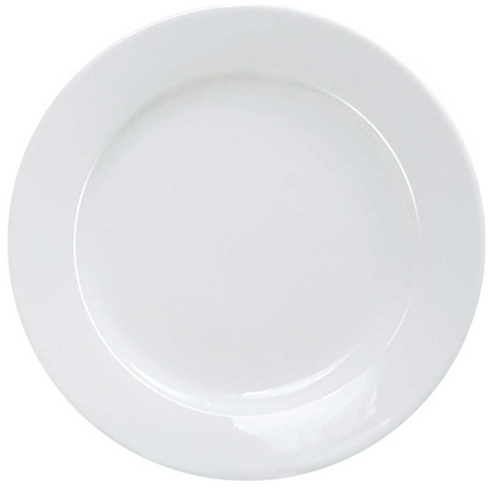 Yanco Abco Porcelain Round Rolled Edge Wide Rim Super White Plate, 9 1/2 inch Diameter -- 24 per case.