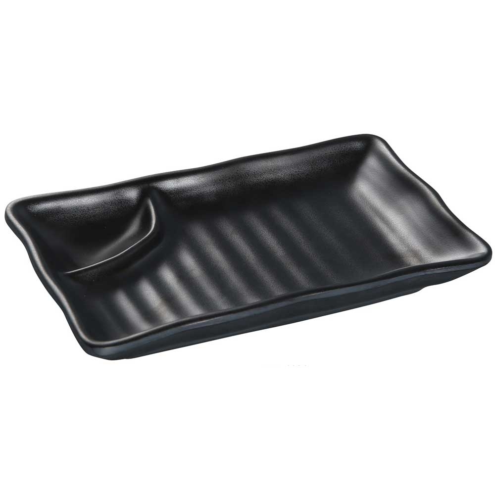 Yanco Asian Style Melamine Two Compartment Black Pearl Plate, 8 inch Length -- 48 per case.