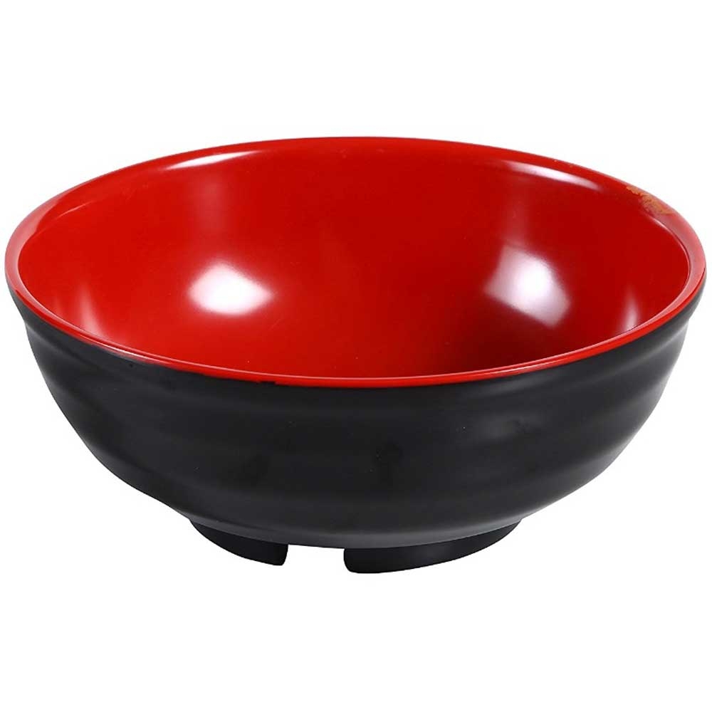 Yanco Two Tone Melamine Round Black/Red Noodle Bowl, 26 Ounce -- 24 per case.