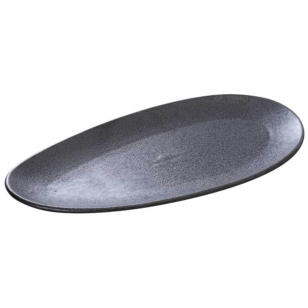 Yanco Diamond Black Speckled Porcelain Leaf Shape Plate, 16 x 7 1/2 x 1 inch -- 12 per case.