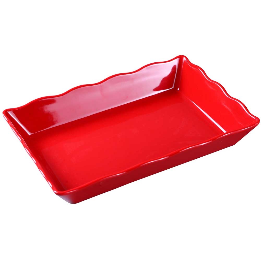Yanco Melamine Rectangular Scalloped Edge Red Serving Tray, 14 x 9 1/2 x 2 inch -- 6 per case.
