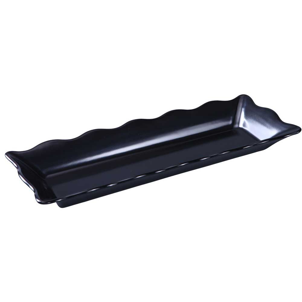 Yanco Melamine Rectangular Scalloped Edge Black Serving Tray, 17 1/2 X 6 3/4 X 2 Inch -- 6 Per Case