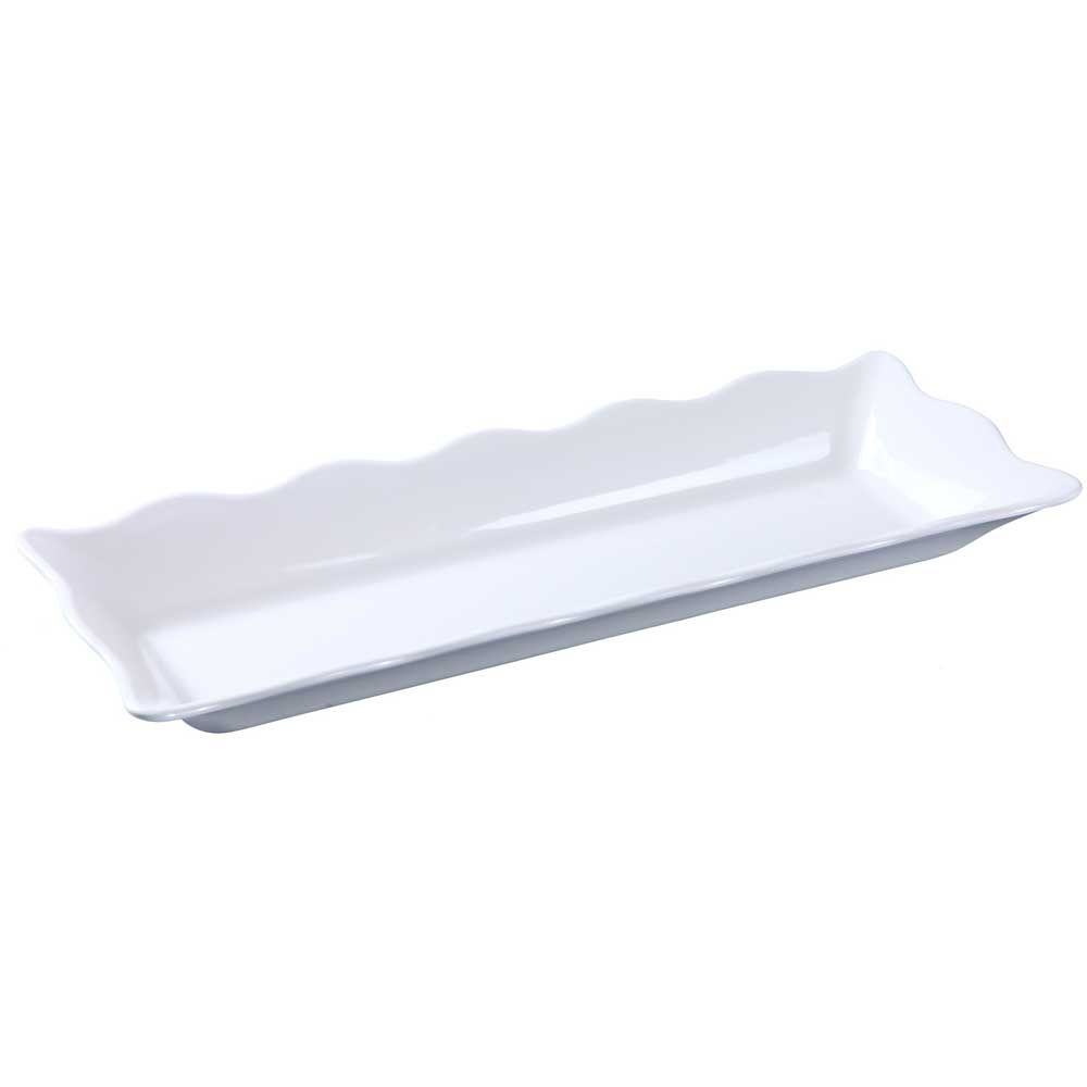 Yanco Melamine Rectangular Scalloped Edge White Serving Tray, 17 1/2 X 6 3/4 X 2 Inch -- 6 Per Case