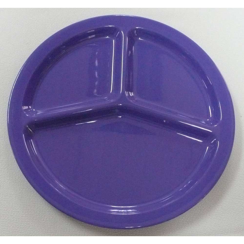 Yanco Milestone Melamine Blue Round 3 Compartment Plate, 10 1/4 inch Diameter -- 24 per case.