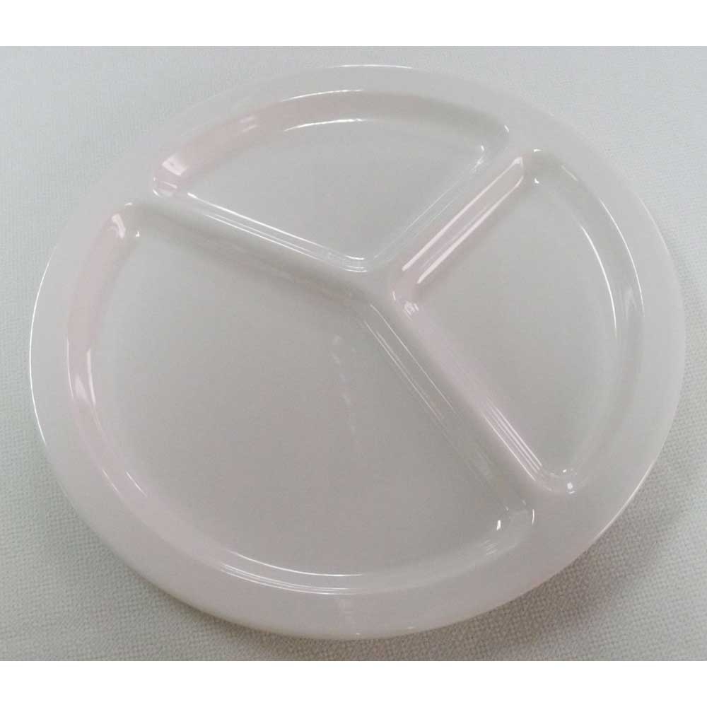 Yanco Milestone Melamine Ivory Round 3 Compartment Plate, 10 1/4 inch Diameter -- 24 per case.