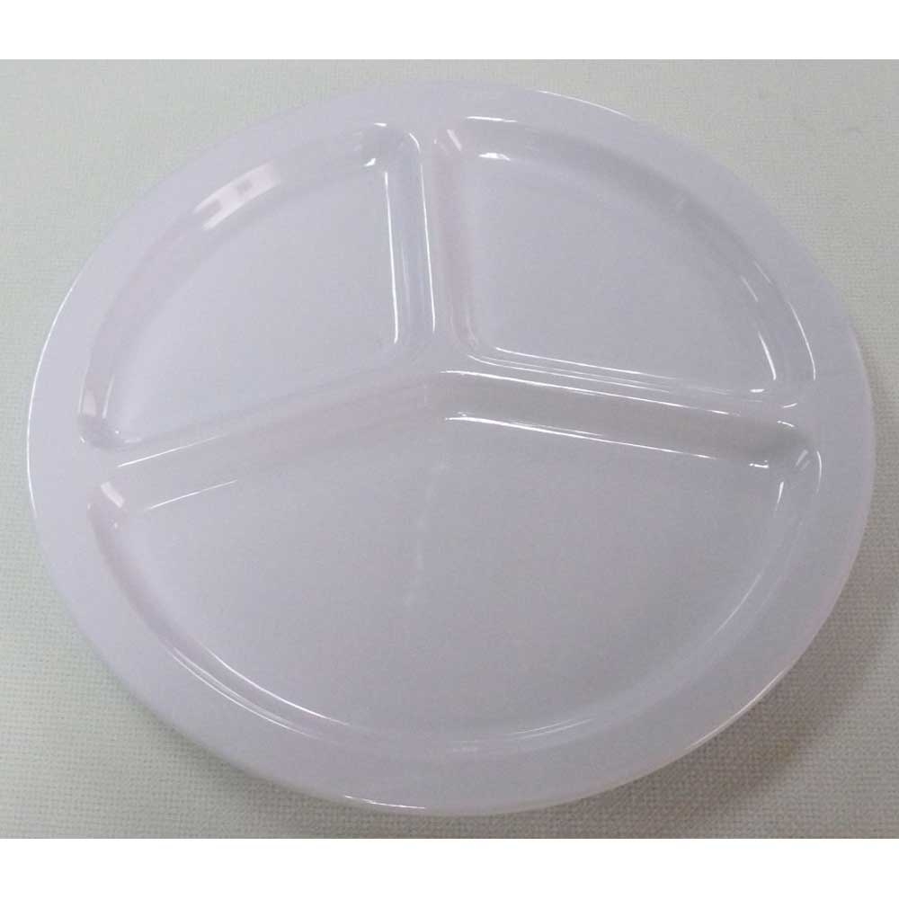 Yanco Milestone Melamine White Round 3 Compartment Plate, 10 1/4 inch Diameter -- 24 per case.