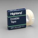 3M Highland Invisible Tape, 0.5 inch x 36 Yard - 12 per pack -- 12 packs per case.