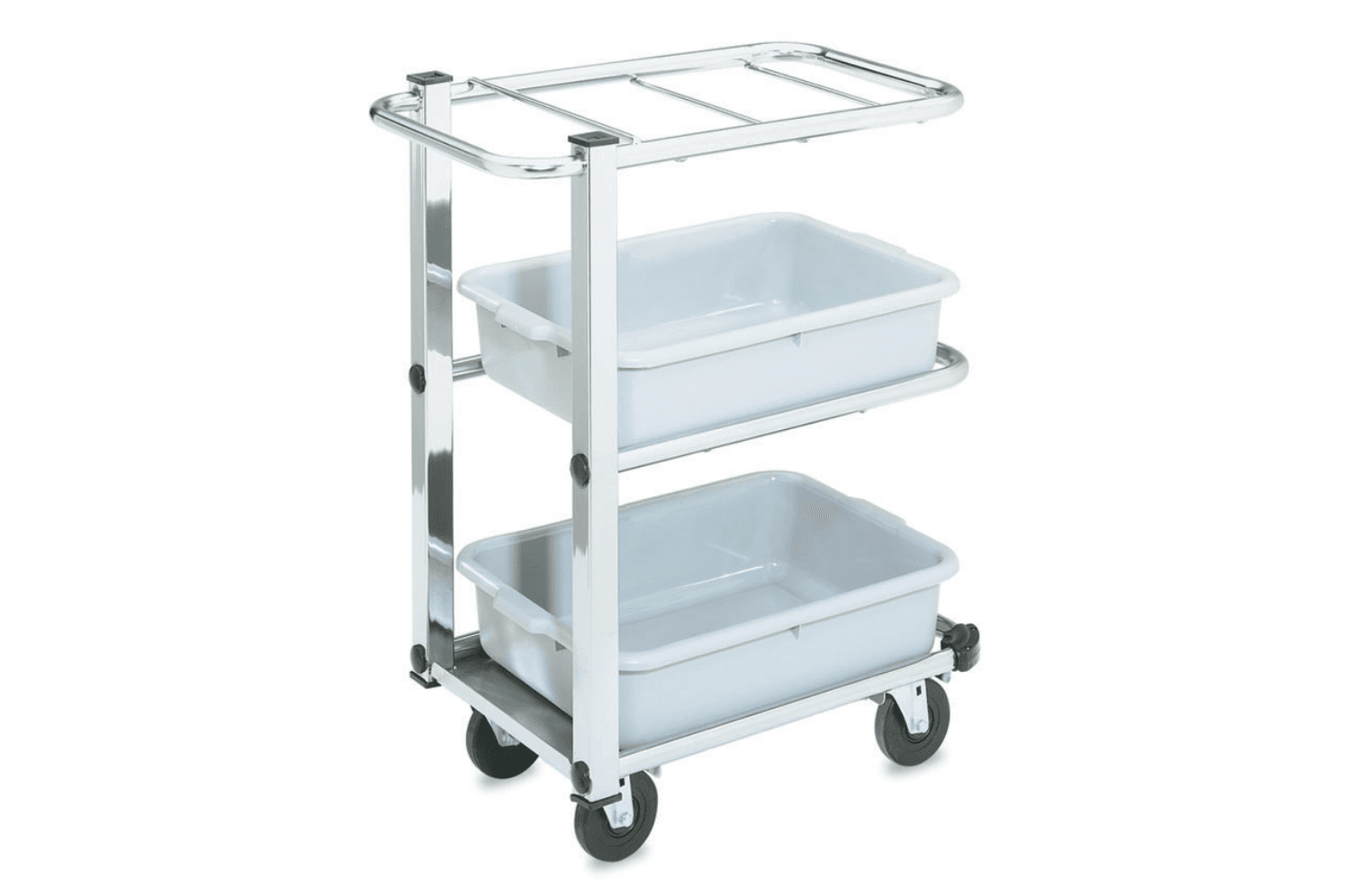 Vollrath Cart Cantilever Bussing 3 Shelves, Chrome Tubular Steel Frame, 4 Inch