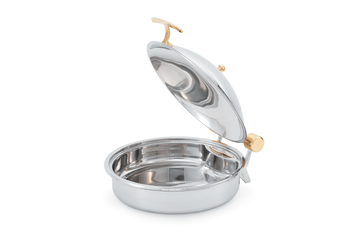 Vollrath Intrigue Round Solid Top Induction Chafer with Brass Trim and Stainless Steel Food Pan -- 4 per case.