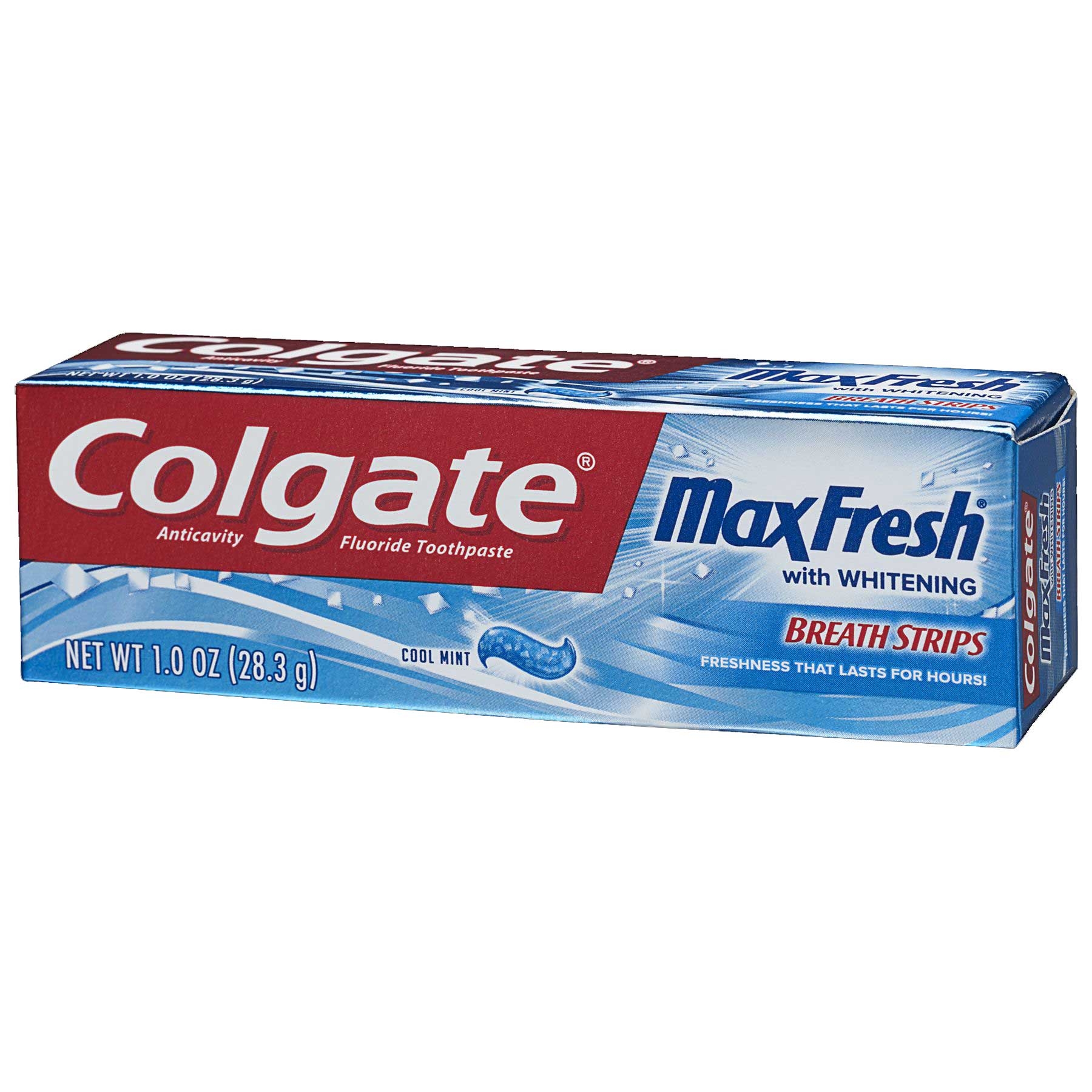 Colgate Max Fresh Cool Mint Whitening Toothpaste with Mini Breath Strips, 1 Ounce -- 24 per case.