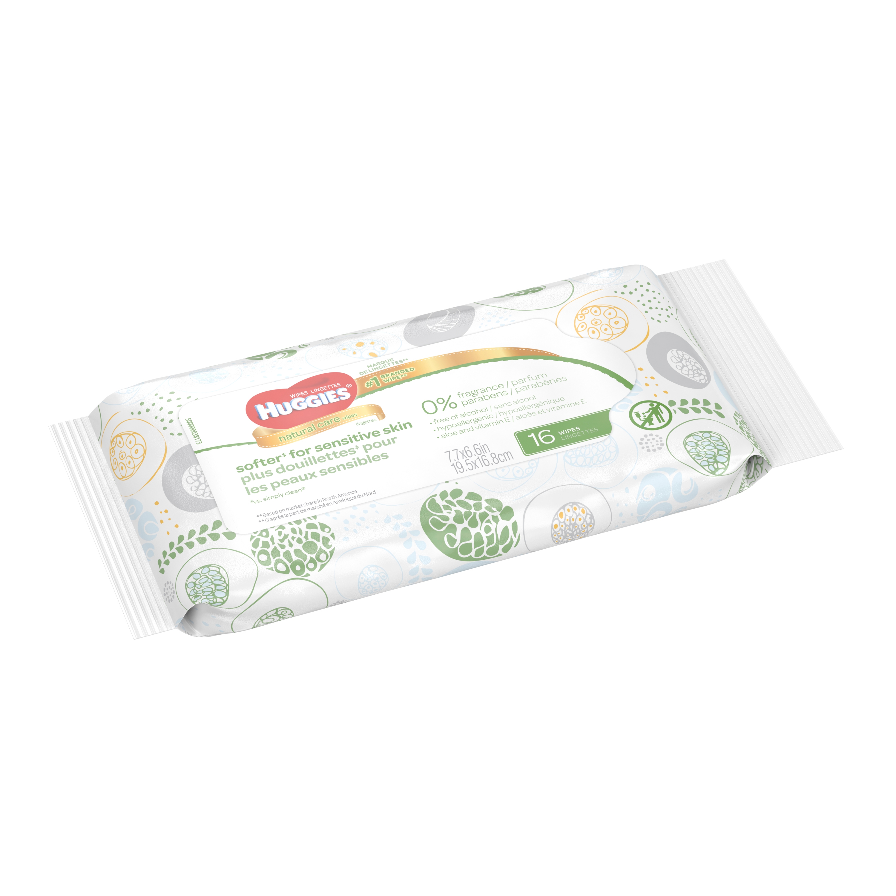 Huggies Natural Care Fragrance Free Wipes - Travel Pack, 16 count per pack -- 16 per case.