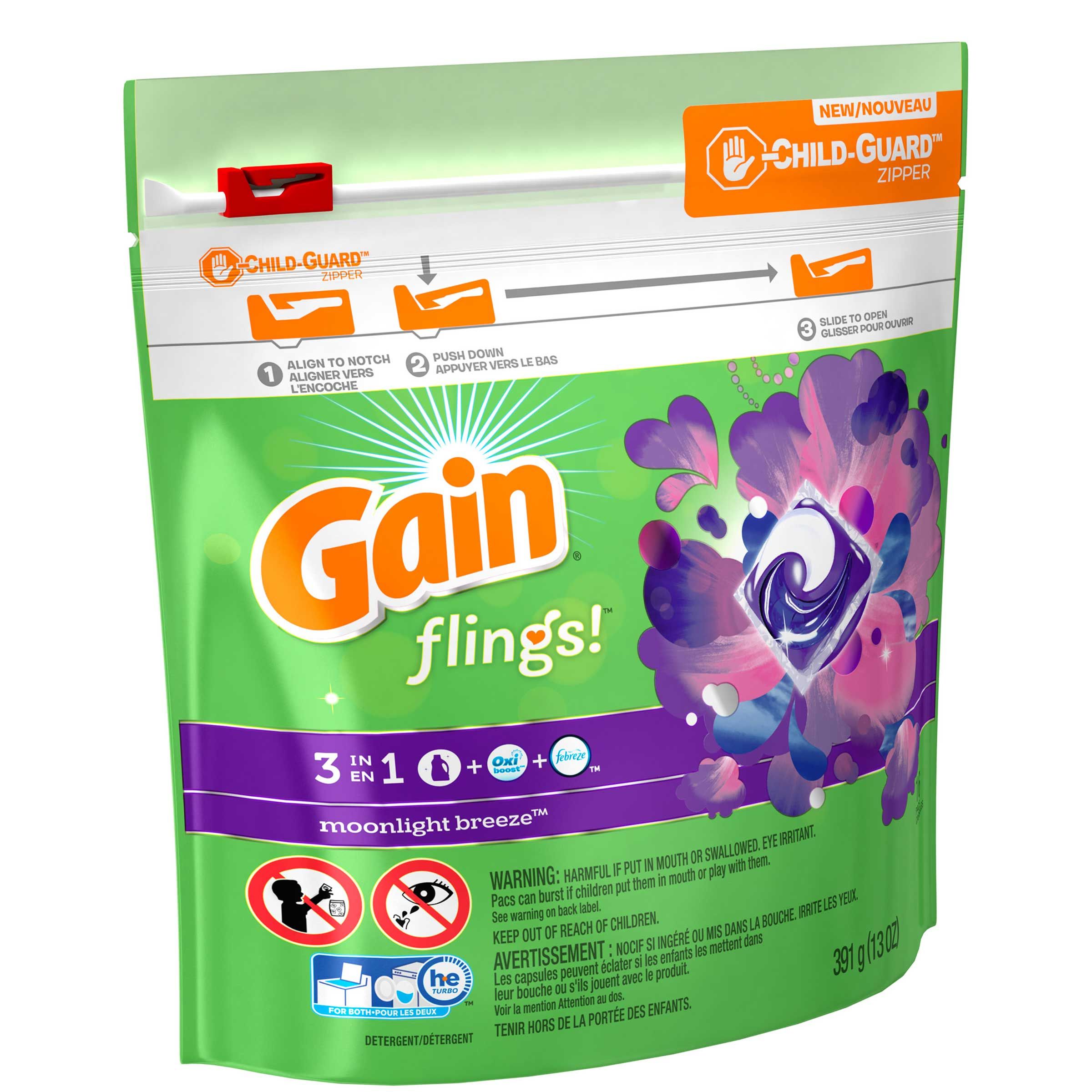 Gain Pods Flings Moonlight Breeze Detergent Liquid, 16 Count -- 6 Per Case