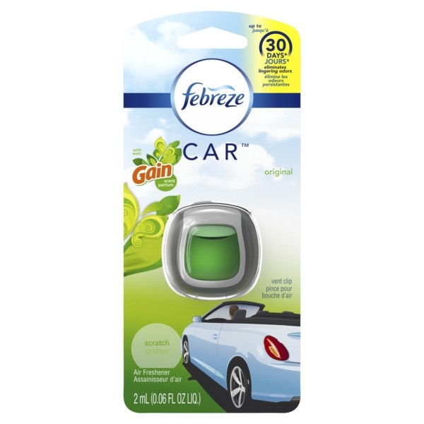 Febreze Car Vent Clip Gain Original Scent Air Freshener, 0.06 Fluid Ounce -- 8 per case.