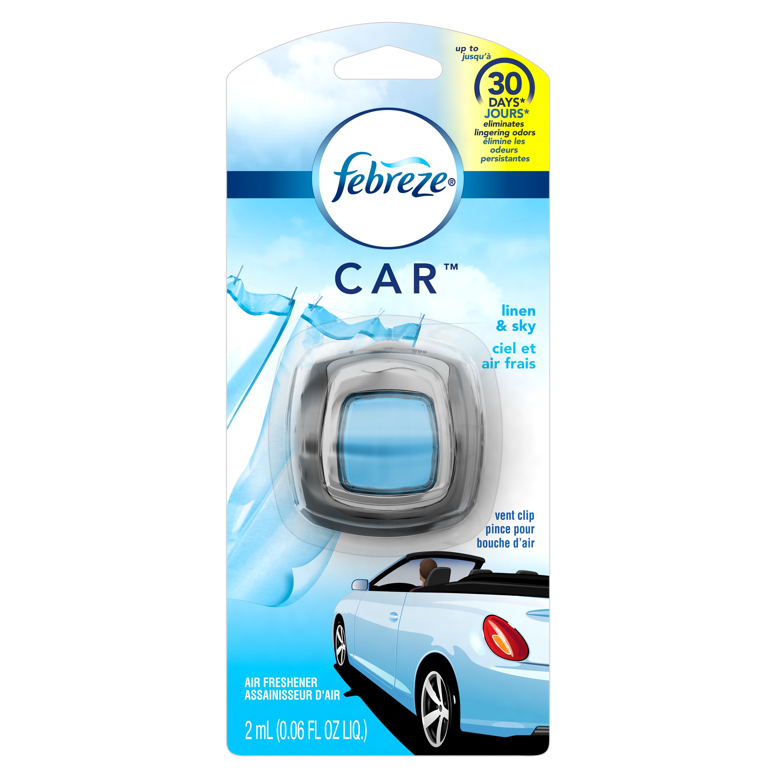 Febreze Car Vent Clip Linen and Sky Air Freshener, 0.06 Fluid Ounce -- 8 per case.