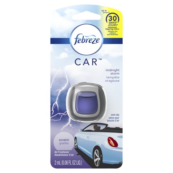 Febreze Car Vent Clip Midnight Storm Air Freshener, 0.06 Fluid Ounce -- 8 per case.