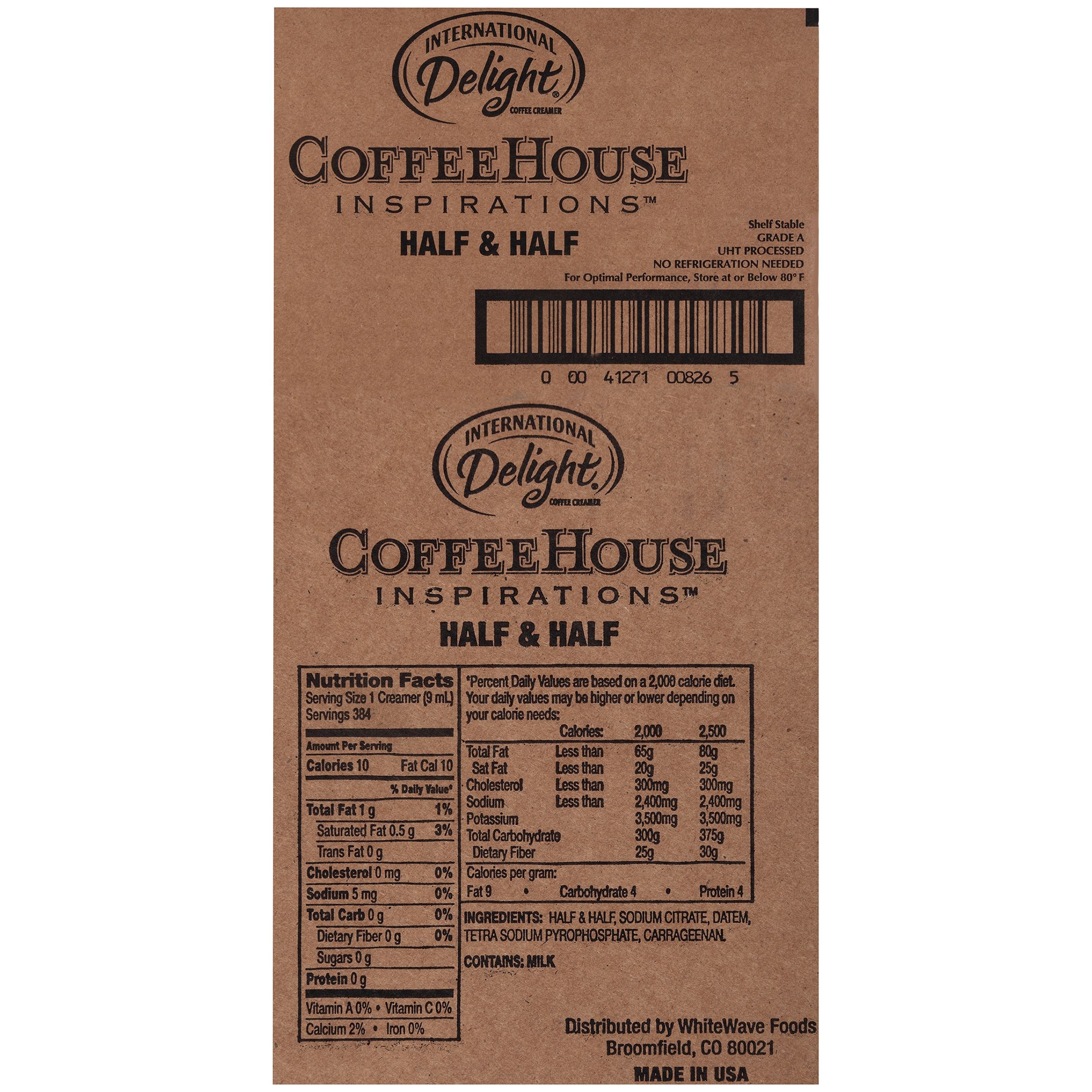 International Delight Coffee House Inspirations Half and Half Unflavored Creamer -- 384 per case.