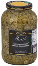 Seville Sliced Green Olive, 1 Gallon Glass -- 4 per case.