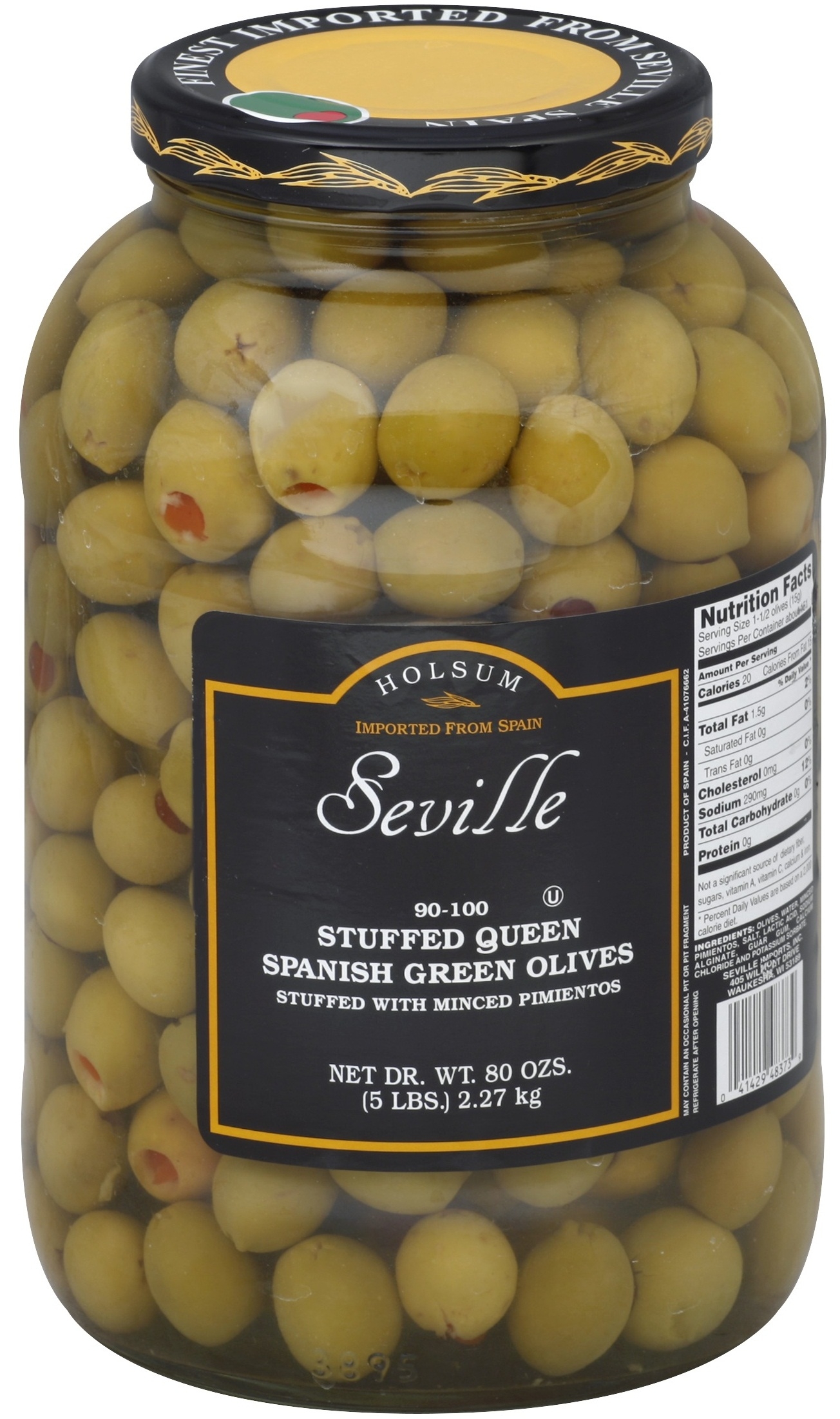 Seville 90/100 Stuffed Green Queen Olive, 1 Gallon -- 4 per case.