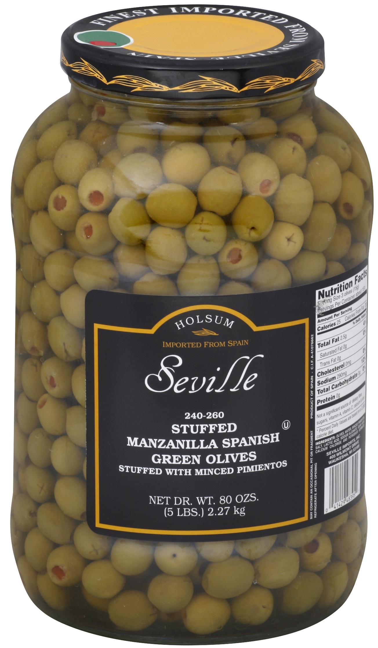 Seville 240/260 Stuffed Manzanilla Queen Olive, 1 Gallon -- 4 per case.