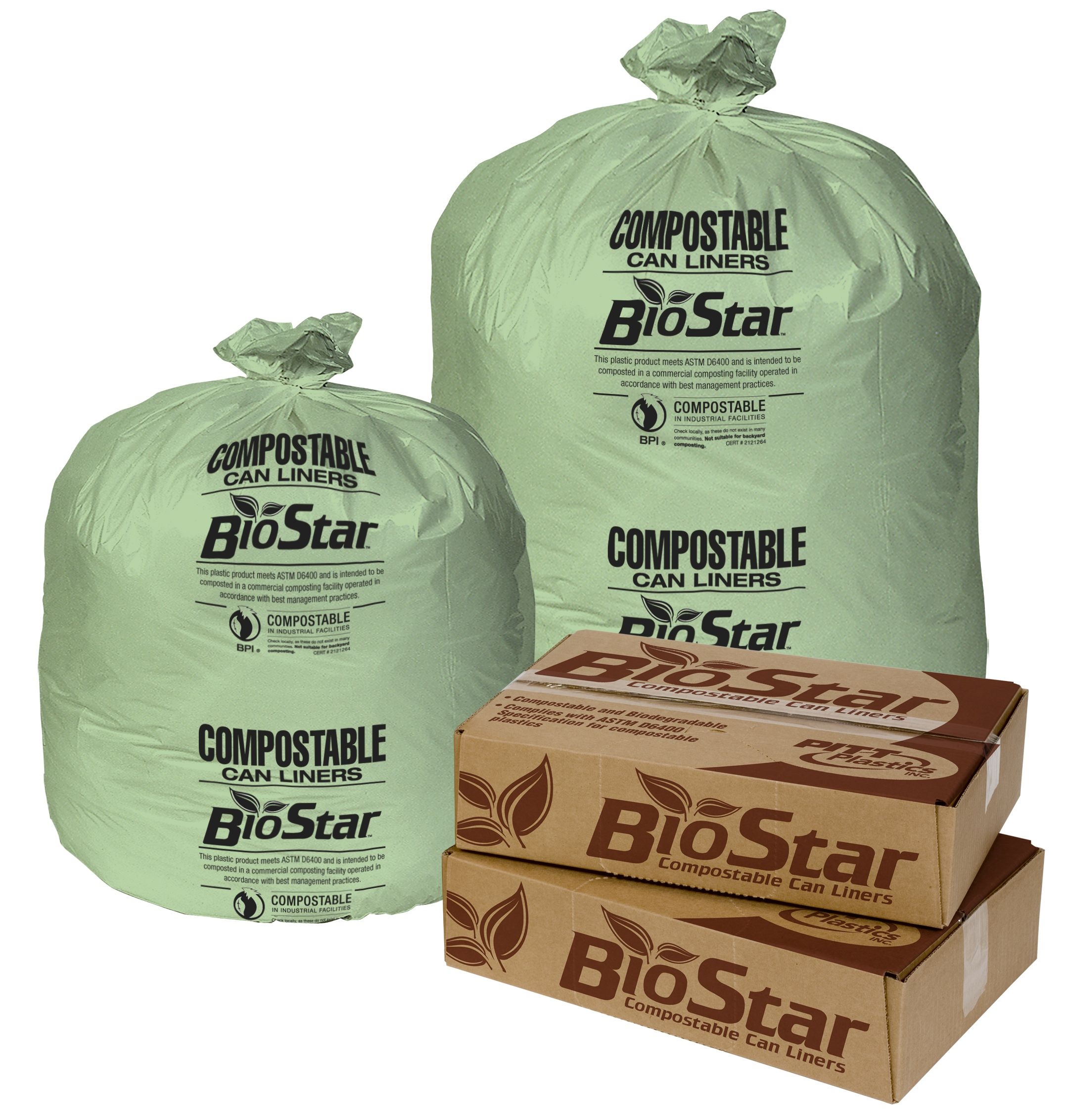 Pitt Plastics Bio Star Extra Heavy 1 Mil Liner Green Compostable Can Liner 33x39 -- 100 per case.