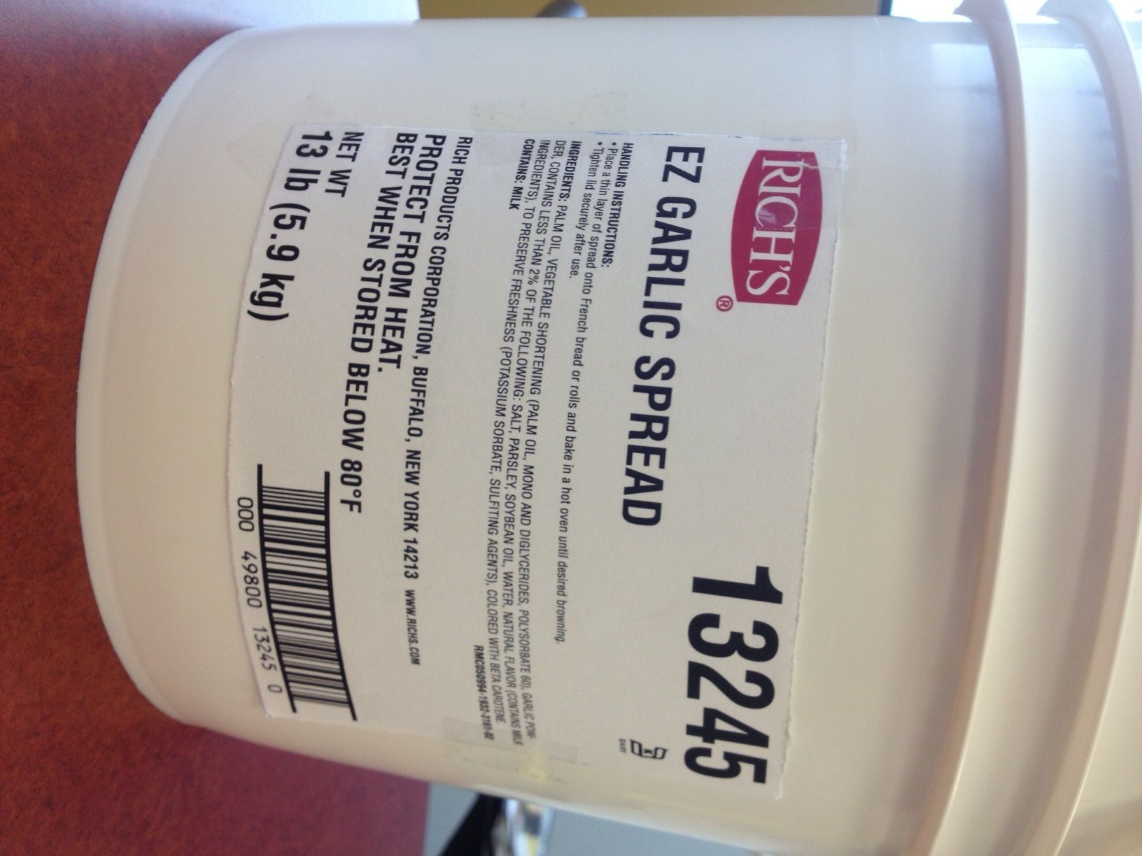 Rich's Ez Garlic Spread, 13 Pound
