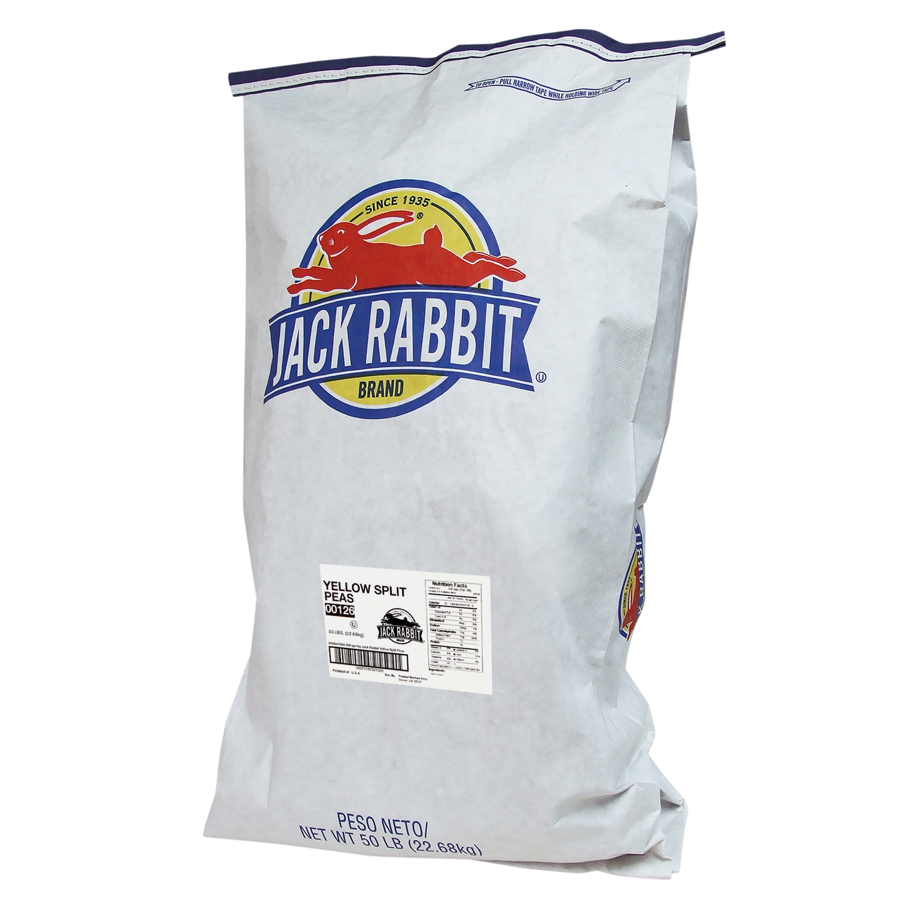 Jack Rabbit Yellow Split Peas - 50 lb. package, 1 package per case