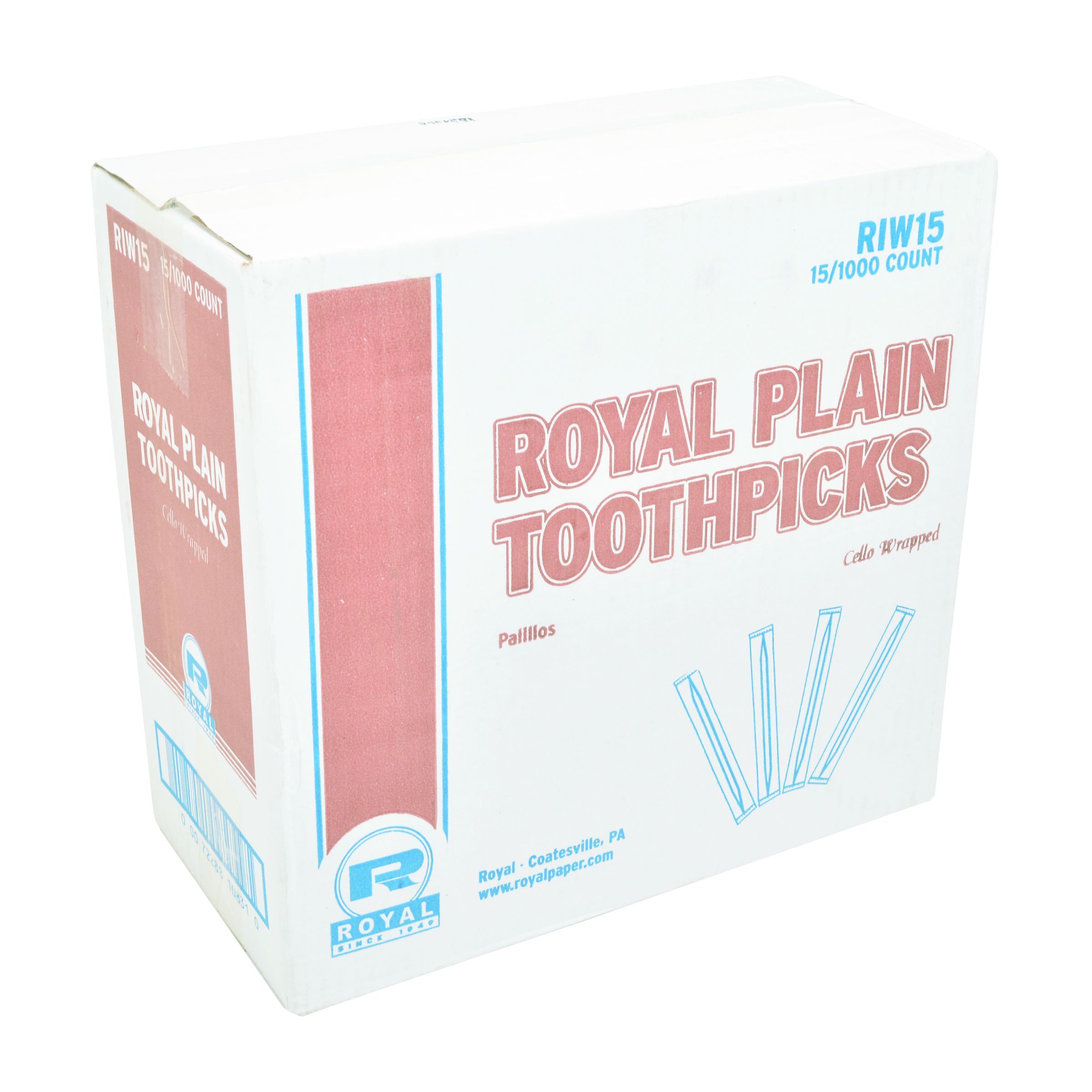 Royal 2.75 Inch Natural Cello-wrapped Round Wood Toothpicks, 1000 Count -- 15 Per Case