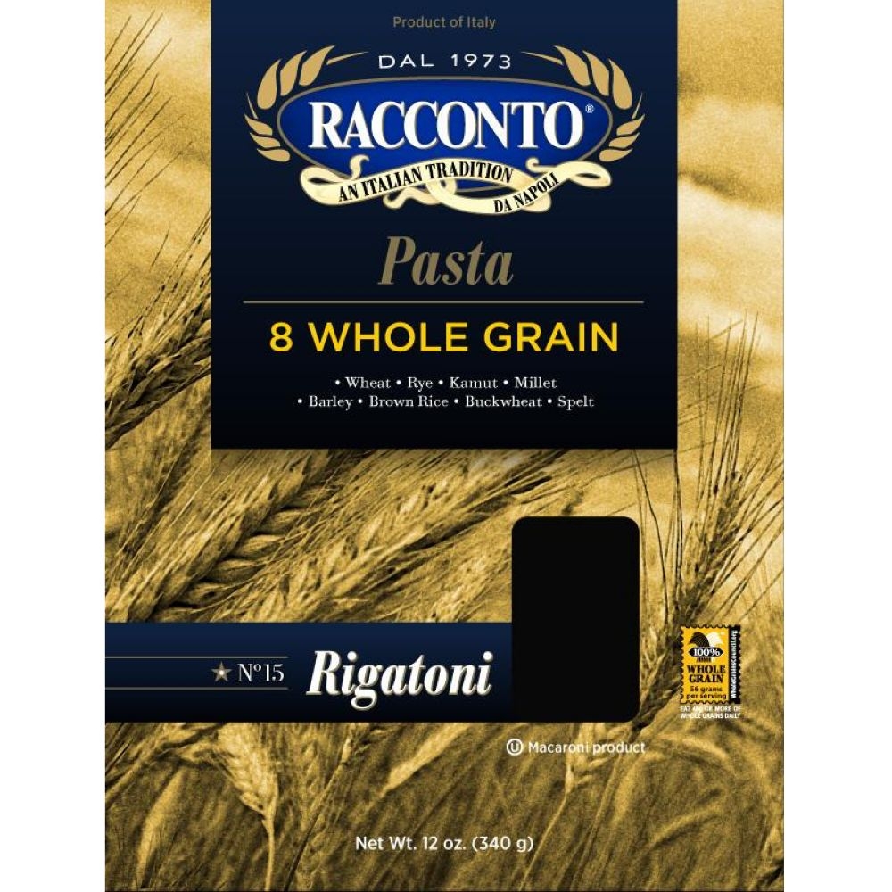 Racconto 8 Whole Grain Rigatoni, 12 Ounce -- 12 per case.