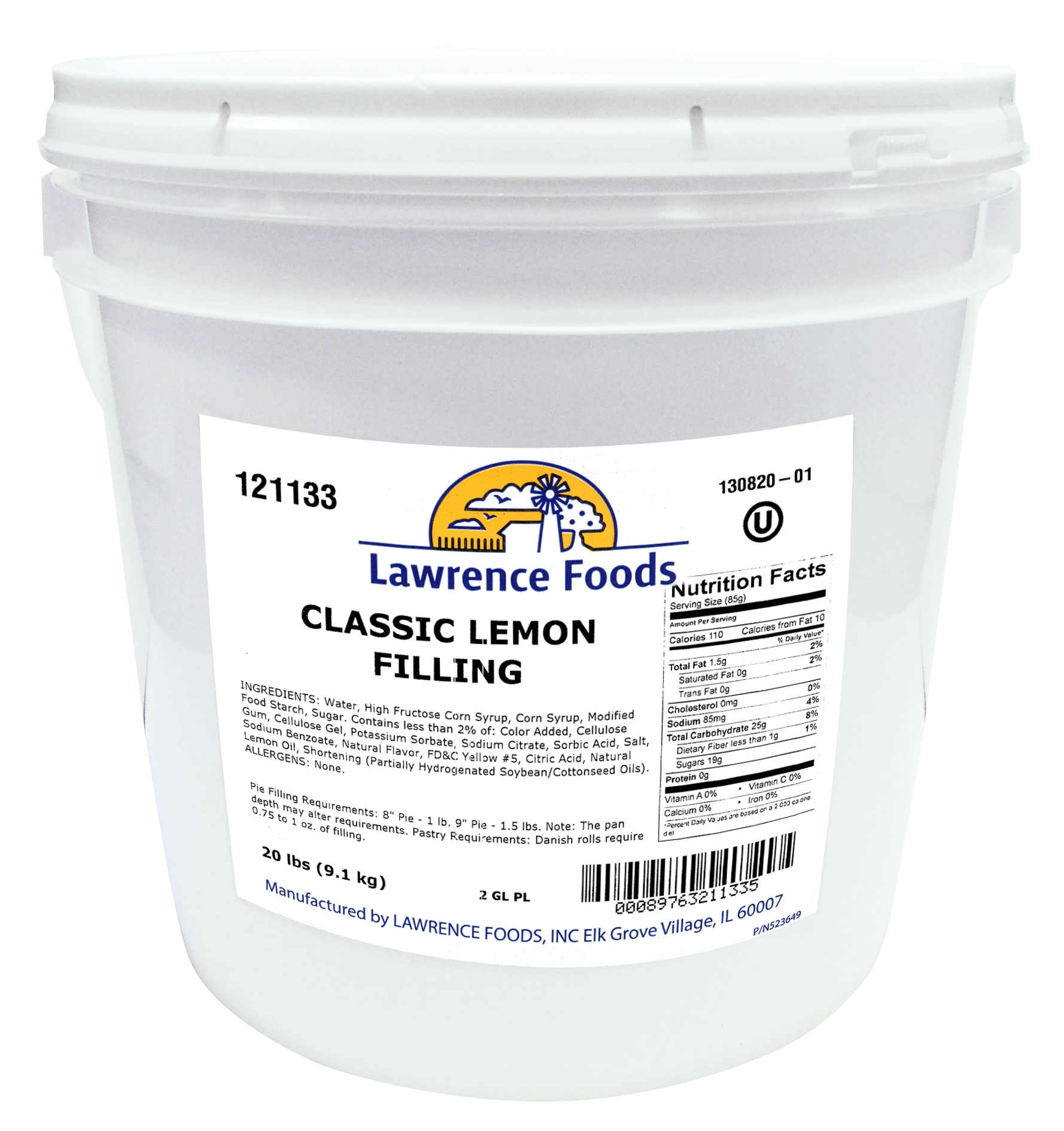 Lawrence Foods Lemon Filling, 2 Gallon