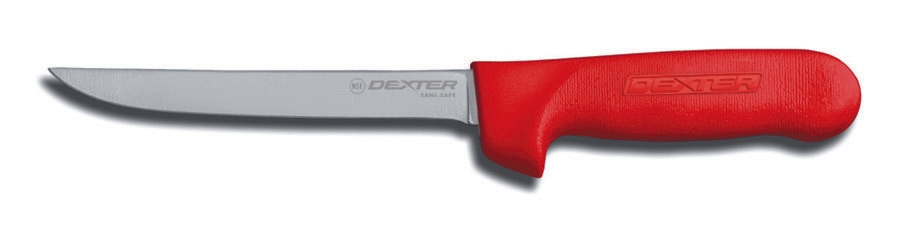 Dexter Russell Sani Safe Narrow Boning Knife with Red Handle, 6 inch -- 6 per case.