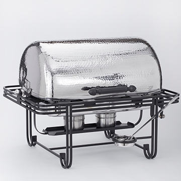 American Metalcraft Rectangular Hammered Stainless Steel Mesa Roll Top Chafer, 8 Quart.