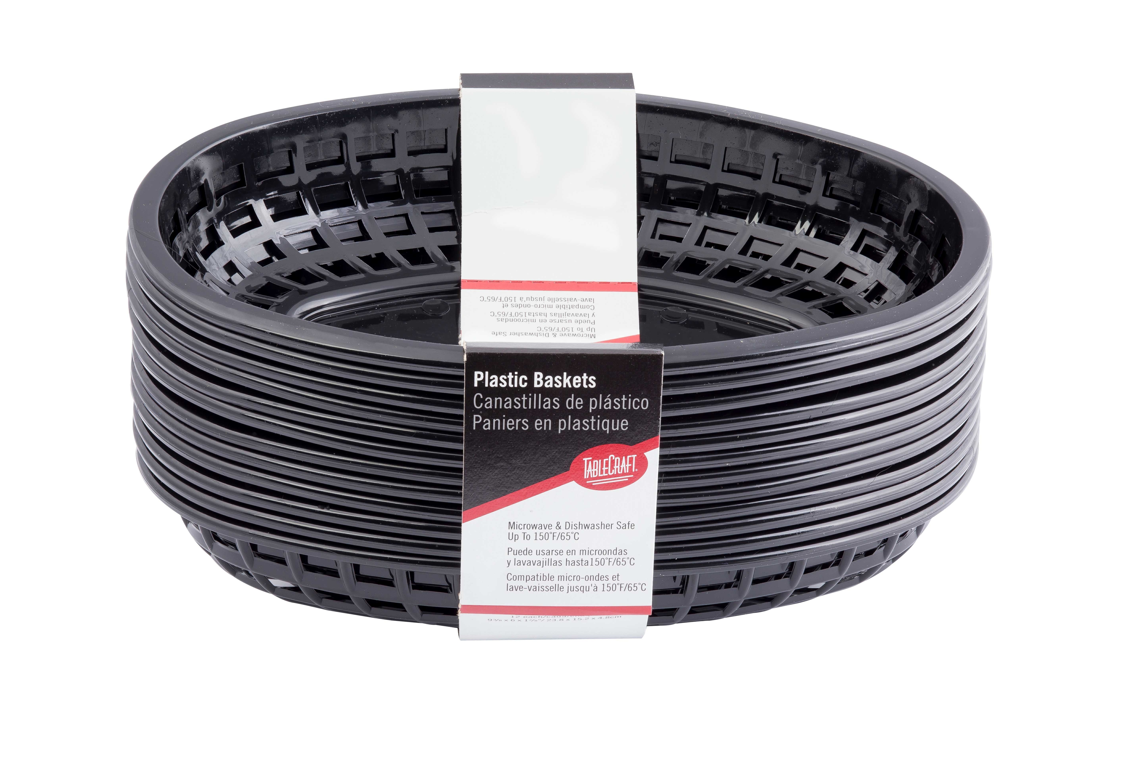 Tablecraft 9.375 inch High Density Polyethylene Black Classic Oval Basket, 12 count -- 3 per case
