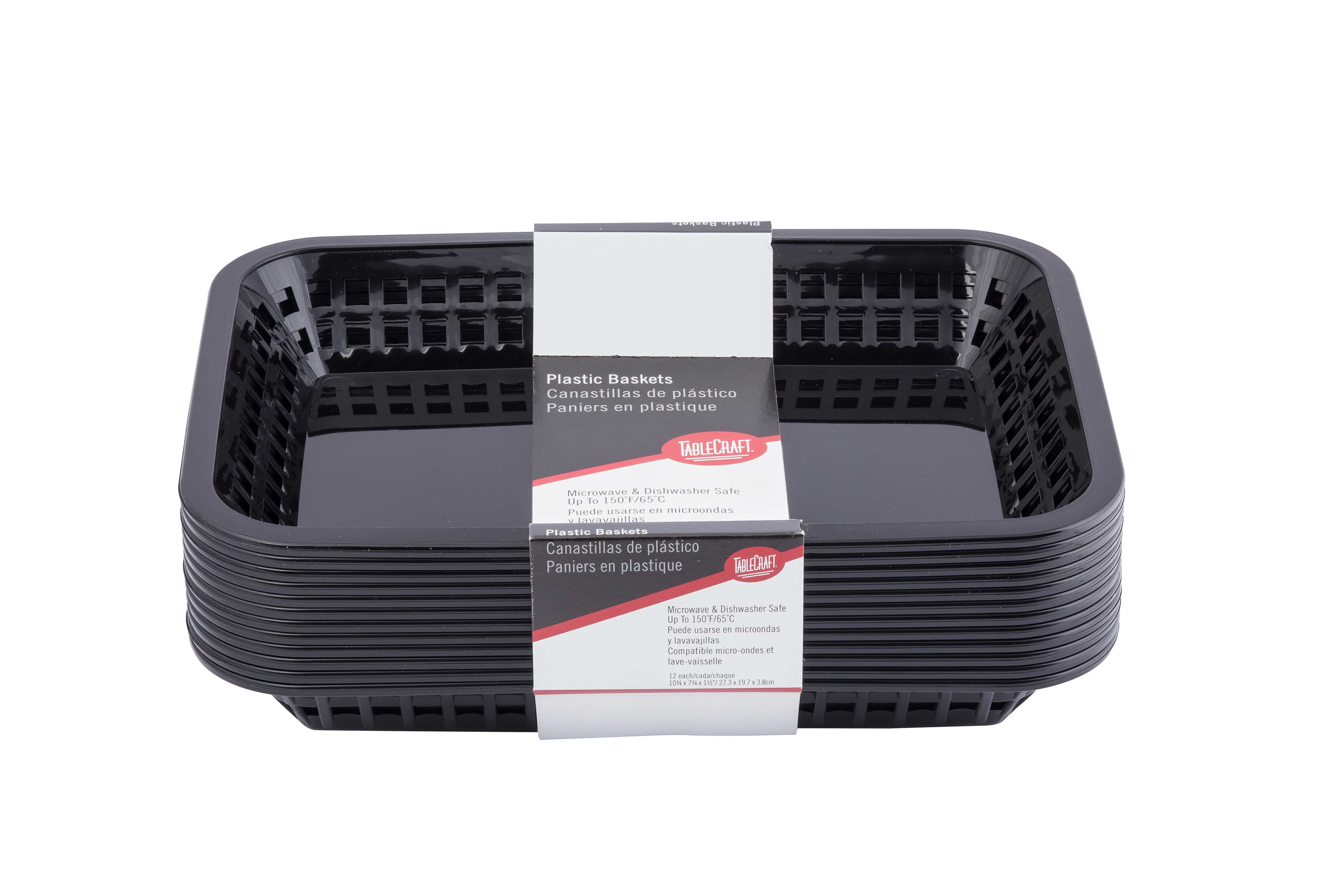 Tablecraft 10.75 inch Plastic Grande Rectangular Black Platter Basket, 12 count -- 3 per case
