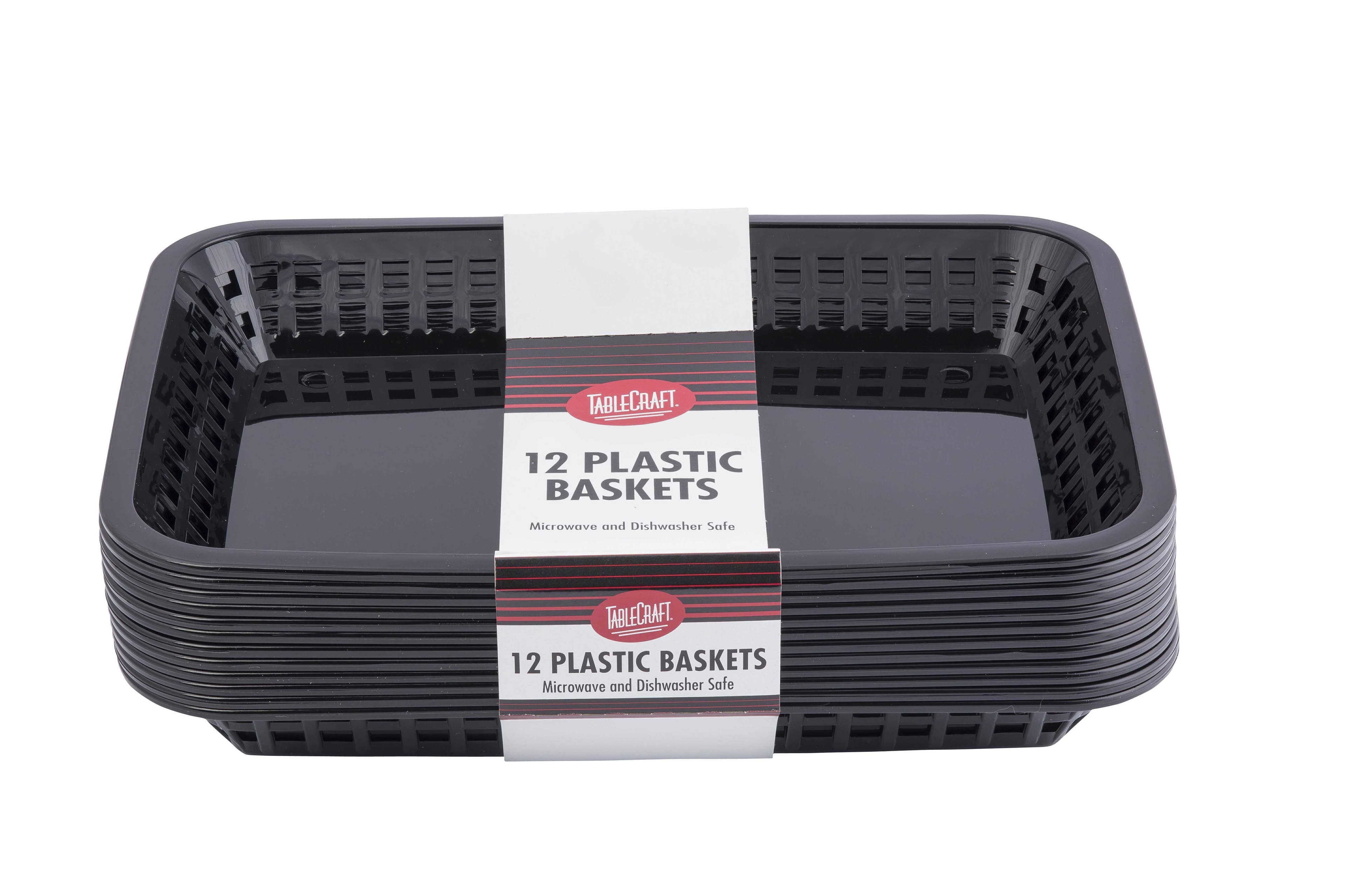 Tablecraft 11.75 inch Plastic Mas Grande Rectangular Black Platter Basket, 12 count -- 3 per case