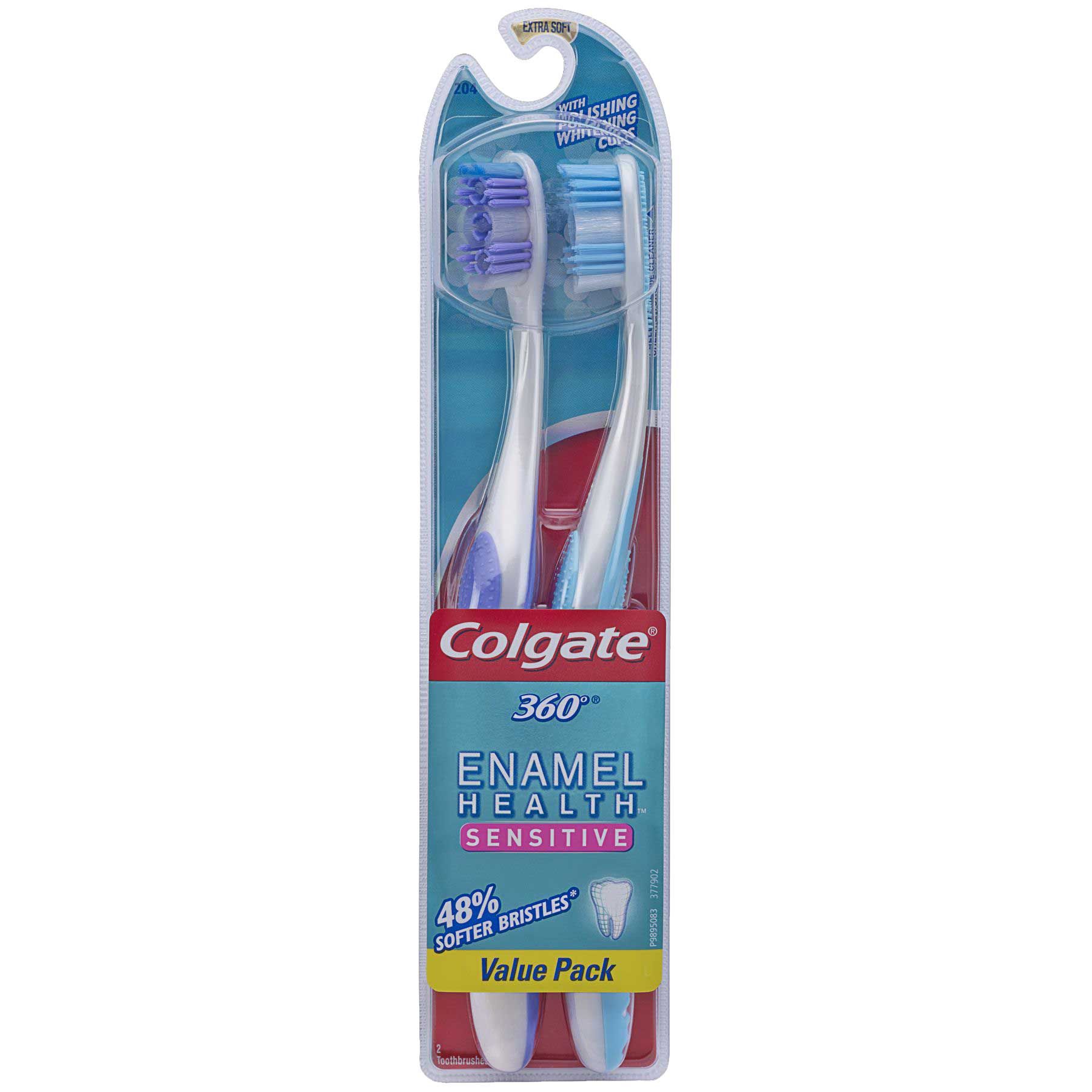 Colgate 360 Degree Enamel Sensitive Extra Soft Bristle Adult Toothbrush Twin Pack -- 36 Per Case