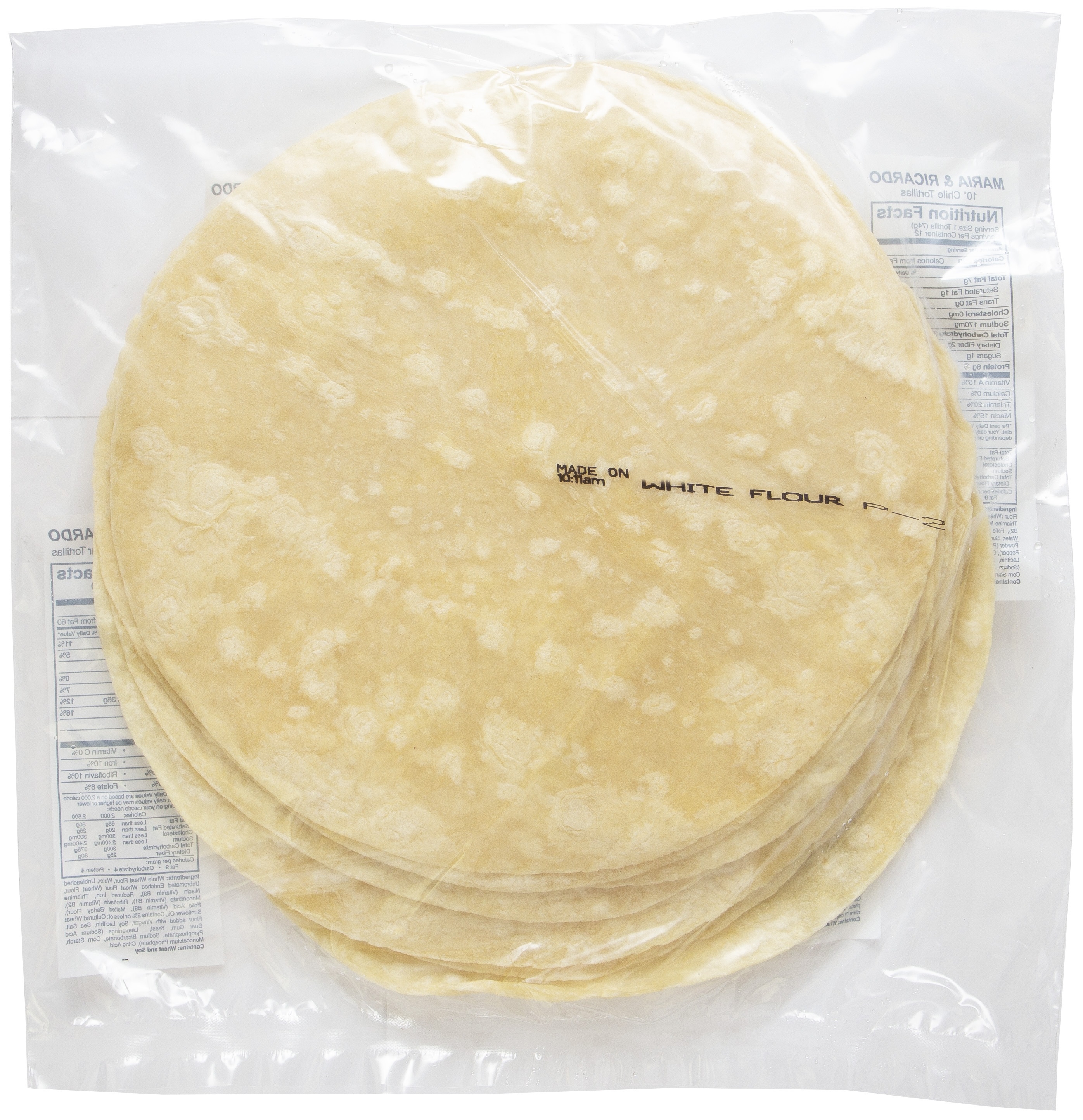 Maria and Ricardos 10 Inch White Flour Tortilla, 31.36 Ounce -- 12 per case.