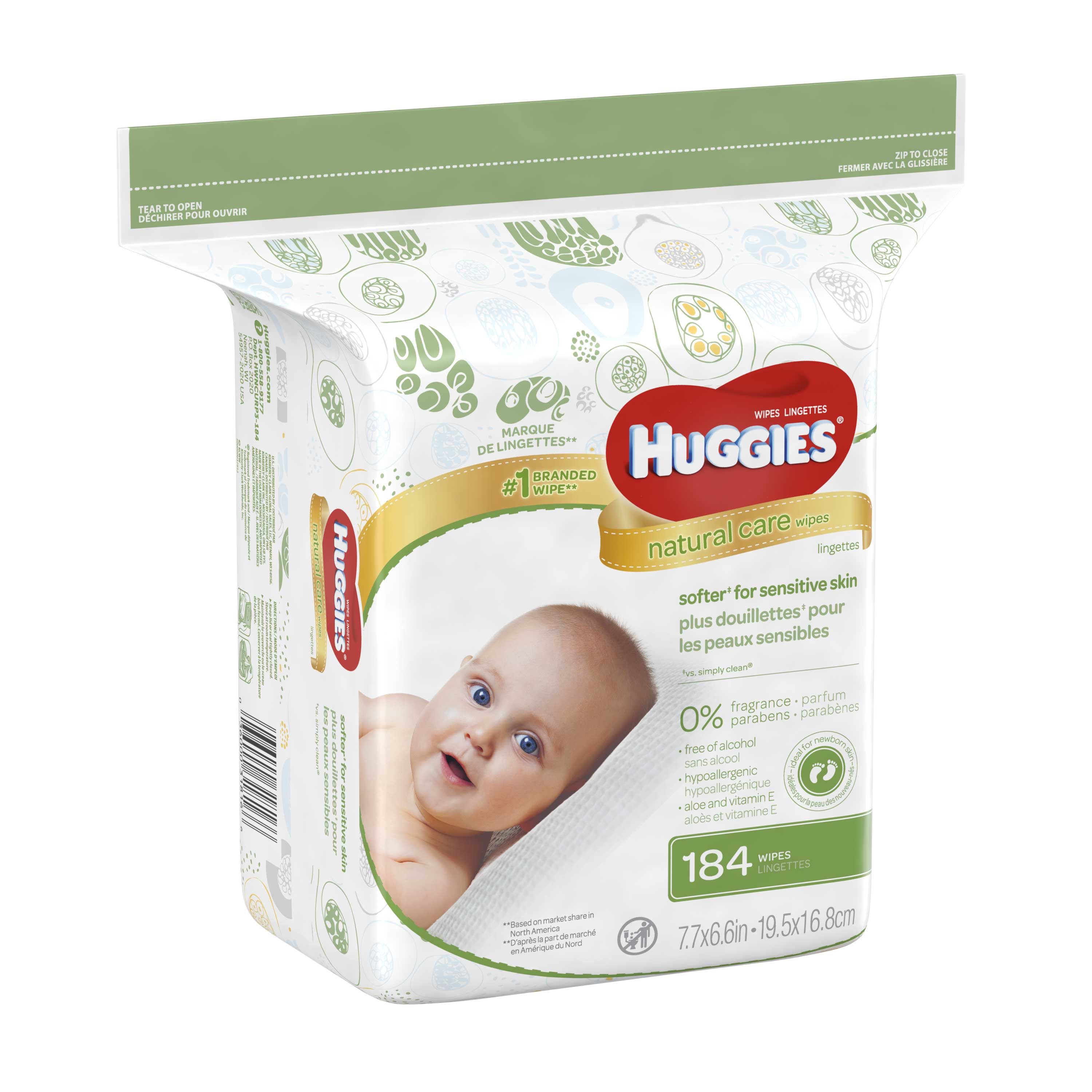 Huggies Natural Care Fragrance Free Baby Wipes, 184 Count -- 3 Per Case