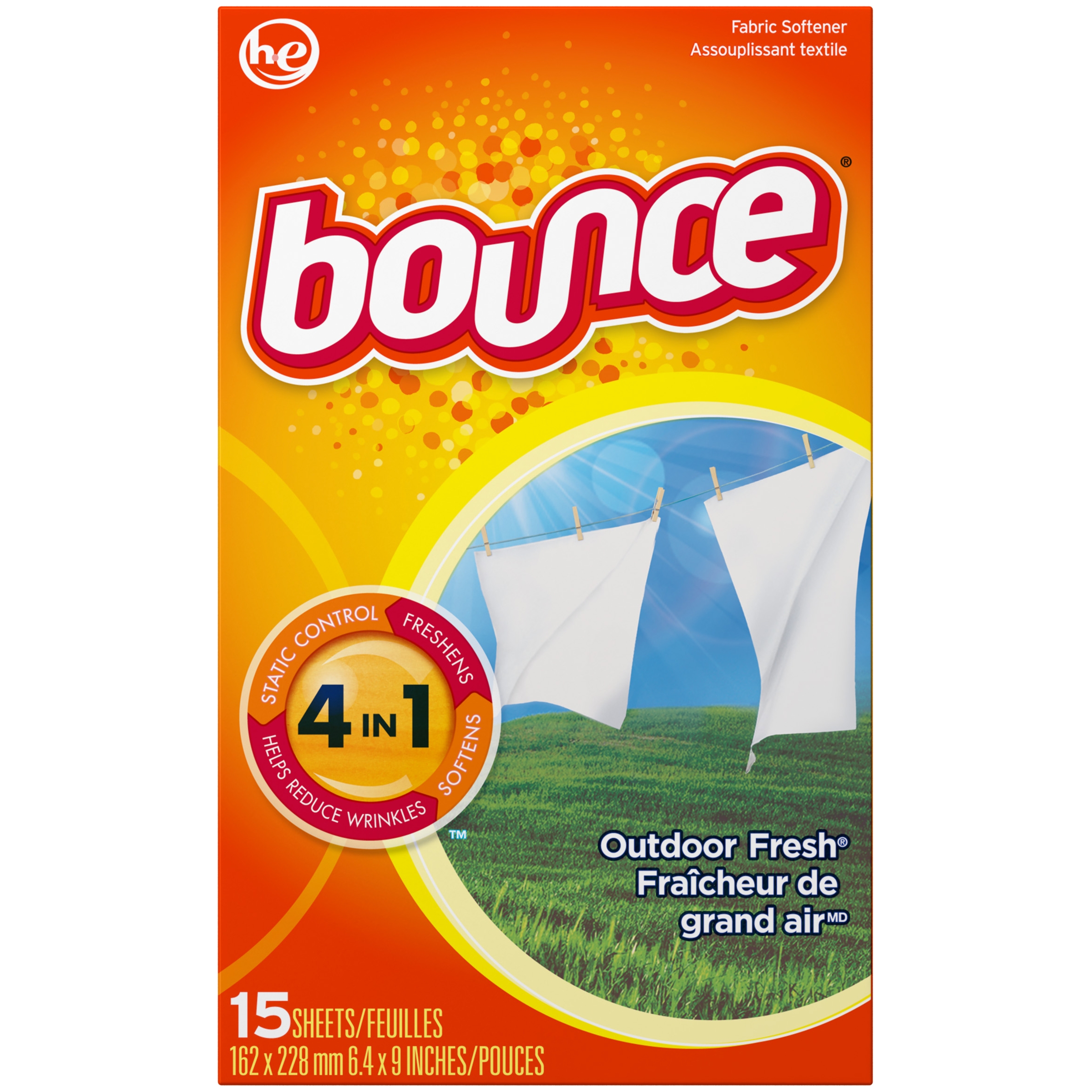 Bounce Outdoor Fresh Dryer Sheet, 15 count per pack -- 15 per case.