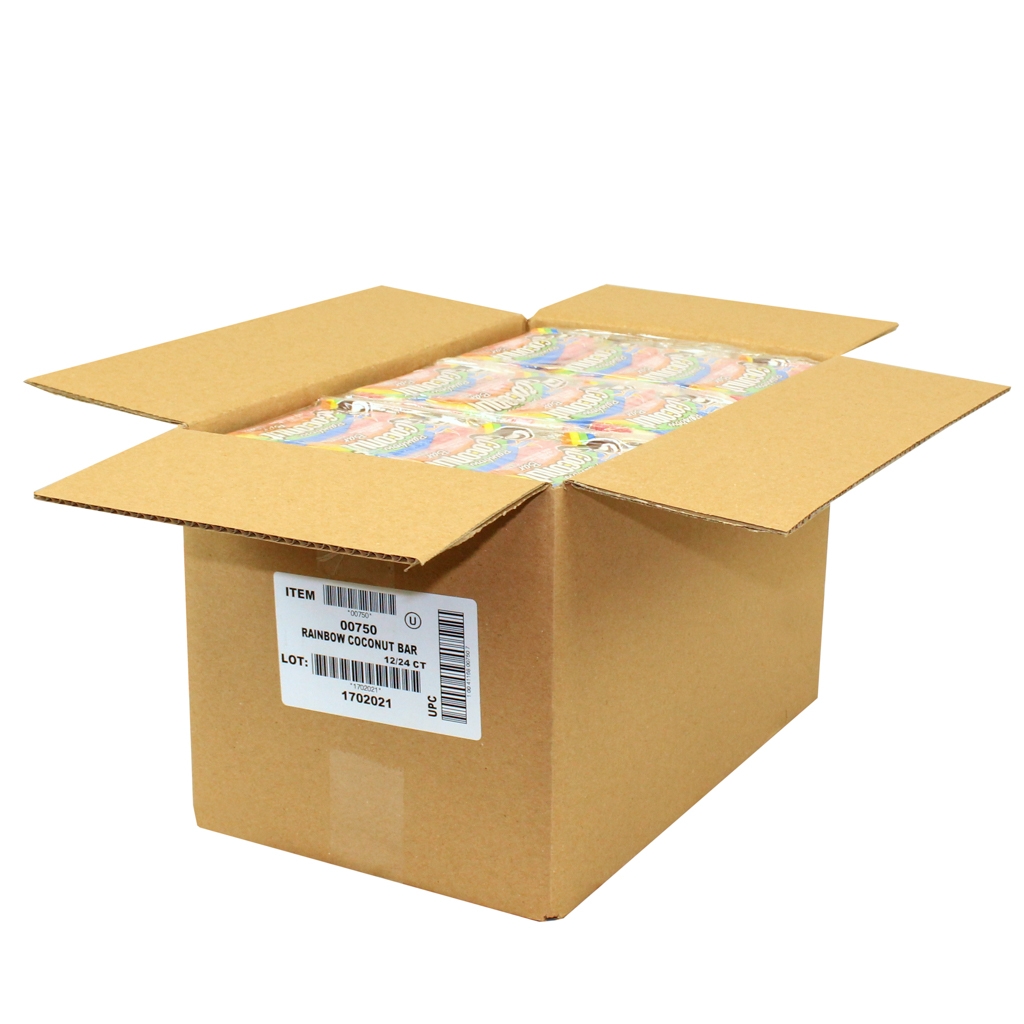 Rainbow Coconut Bar Candy - 24 per pack -- 12 packs per case.