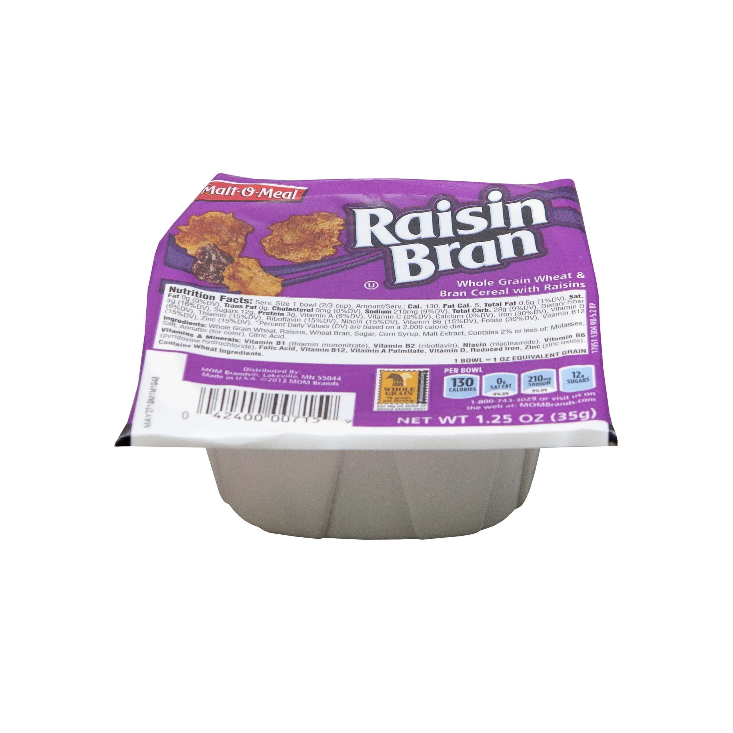 Malt-O-Meal Single Serve Raisin Bran Bowl Pack Cereal, 1.25 Ounce -- 96 per case.