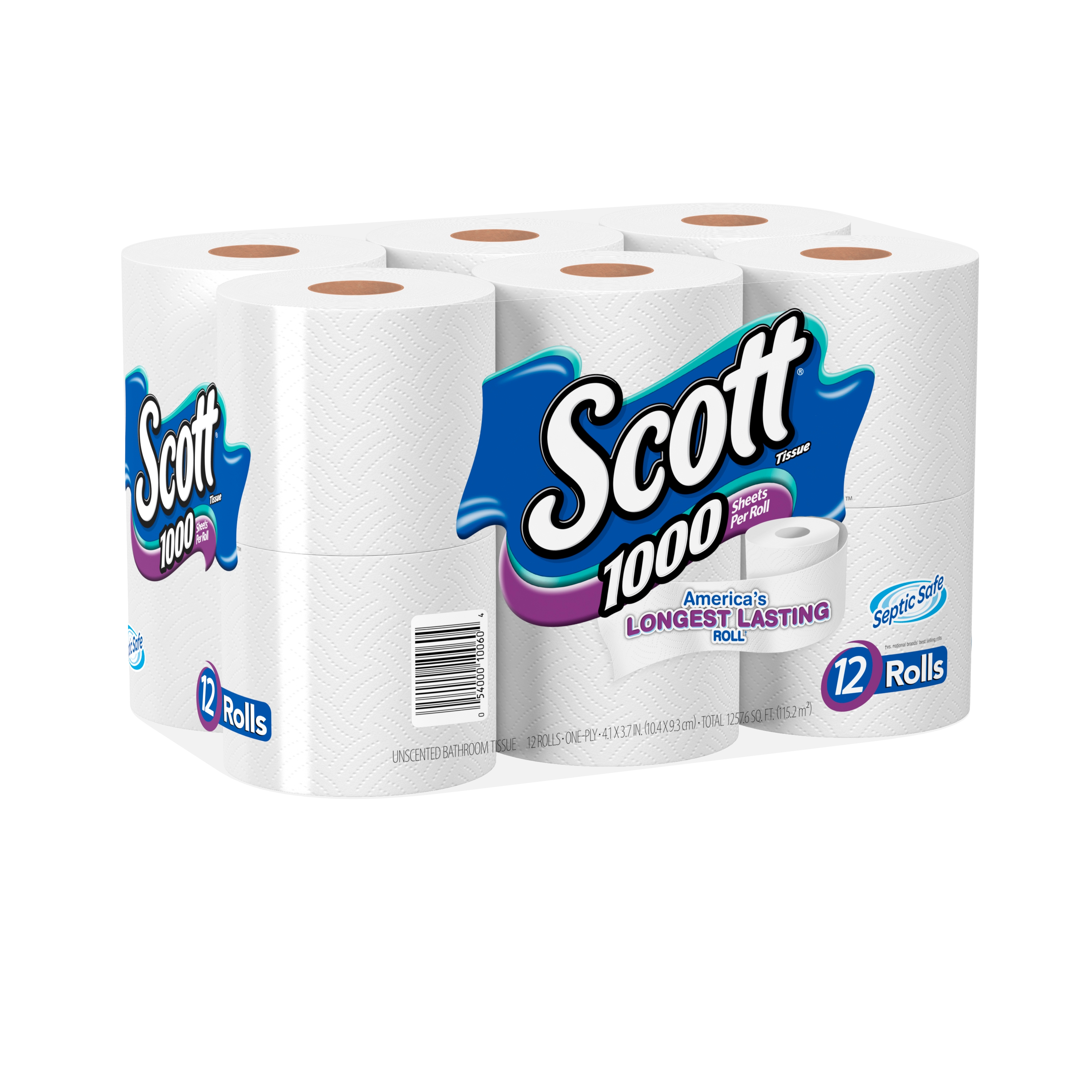 Scott White Bathroom Tissue, 12 rolls per pack -- 4 per case.